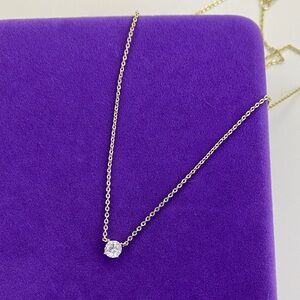 💛 14k Gold Plated Solitaire Crystal Necklace | Minimal Dainty Pendant | Classic